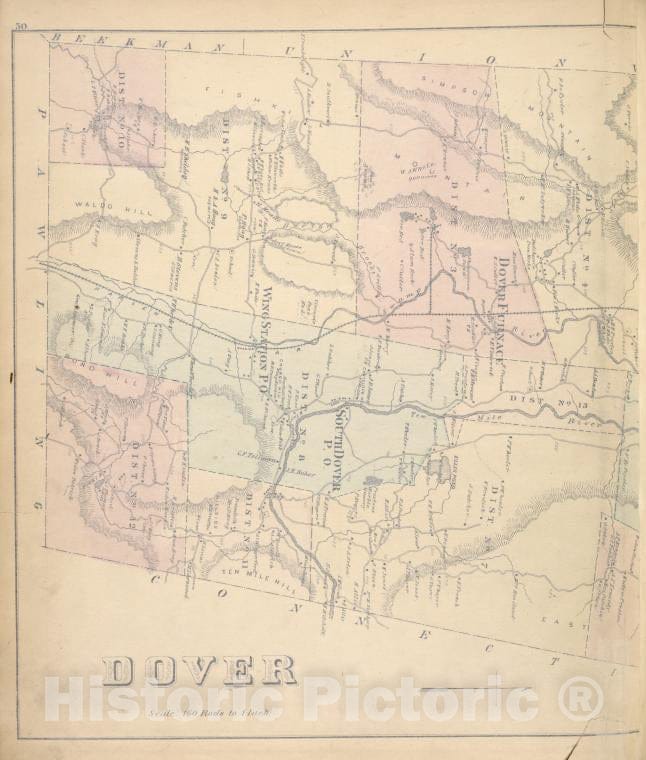 Historic Map - 1876 Dutchess County, New York (N.Y.), Dover ; Mabbettsville; Hopewell Junction - Vintage Wall Art