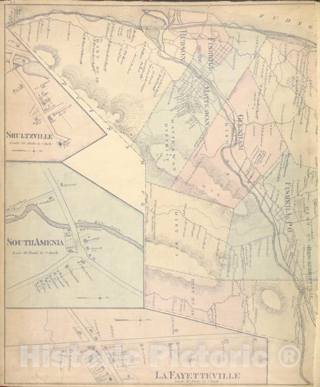 Historic Map - 1876 Dutchess County, New York (N.Y.), Shultzville; South Amenia; La Fayetteville [Villahe]; Fishkill ; Jacksons Corners - Vintage Wall Art