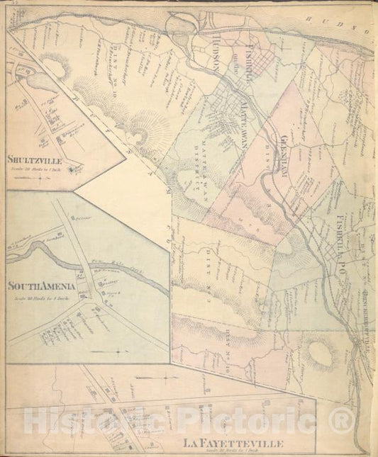 Historic Map - 1876 Dutchess County, New York (N.Y.), Shultzville; South Amenia; La Fayetteville [Villahe]; Fishkill ; Jacksons Corners - Vintage Wall Art