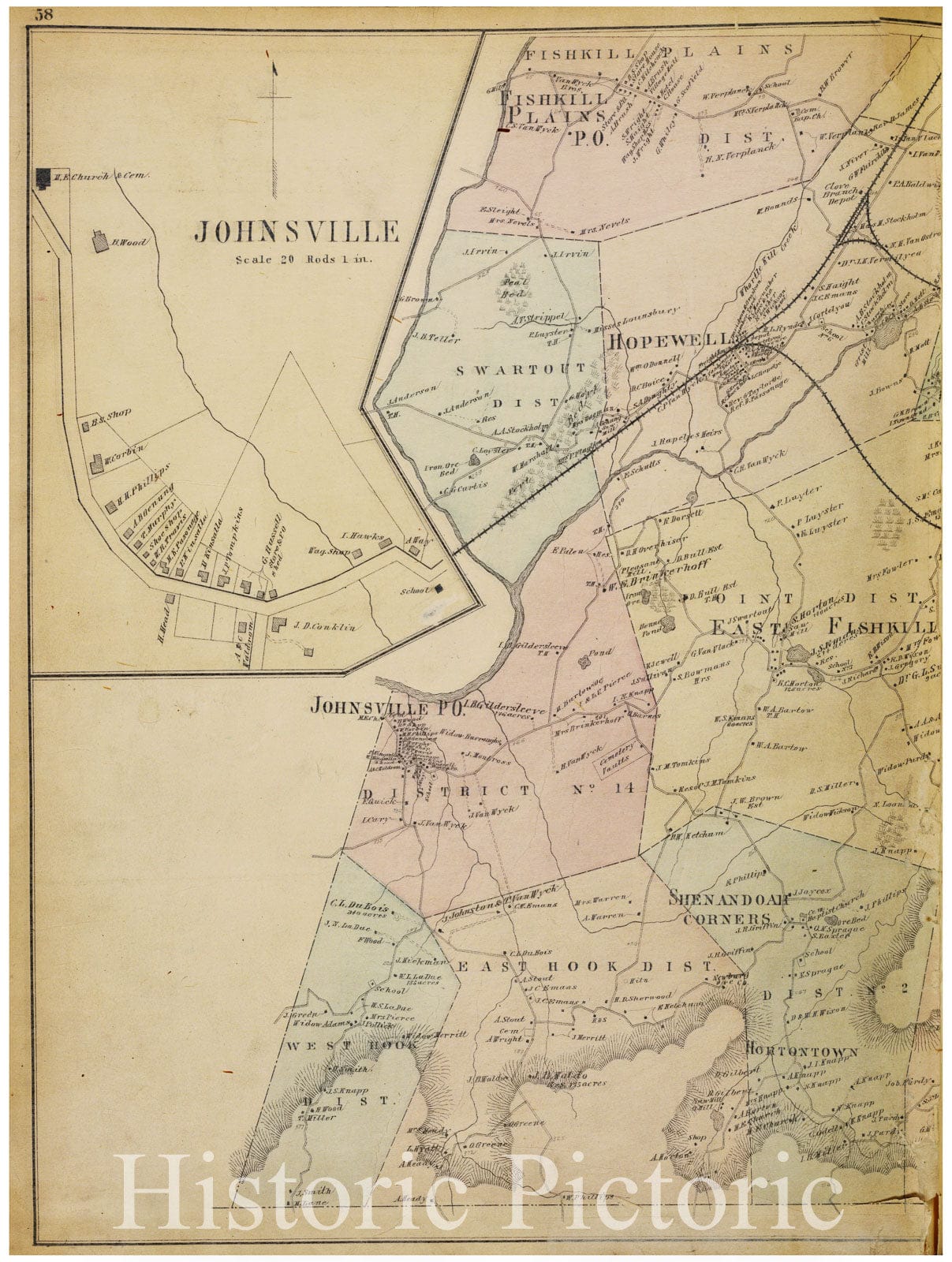 Historic Map - 1876 Dutchess County, New York (N.Y.), Johnsville; East Fishkill - Vintage Wall Art
