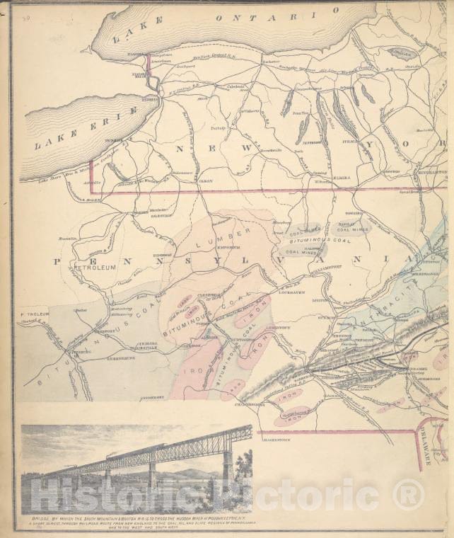 Historic Map - 1876 Dutchess County, New York (N.Y.), Bridge By Which The South Mountain & Boston R.R. Cross The Hudson River At Poughkeepsie, N.Y. - Vintage Wall Art