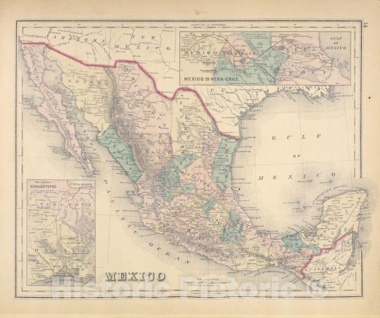 Historic Map - 1876 Dutchess County, New York (N.Y.), Mexico; Mexico To Vera-Cruz; The Isthmus Of Tehuantepec - Vintage Wall Art
