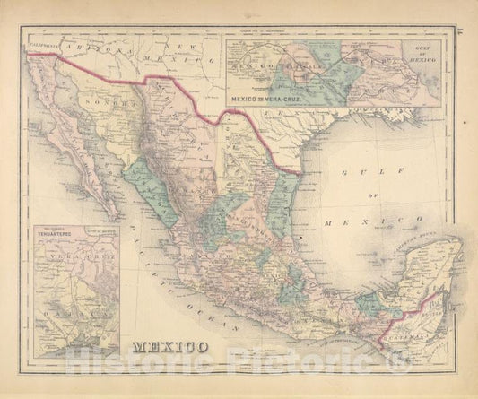 Historic Map - 1876 Dutchess County, New York (N.Y.), Mexico; Mexico To Vera-Cruz; The Isthmus Of Tehuantepec - Vintage Wall Art