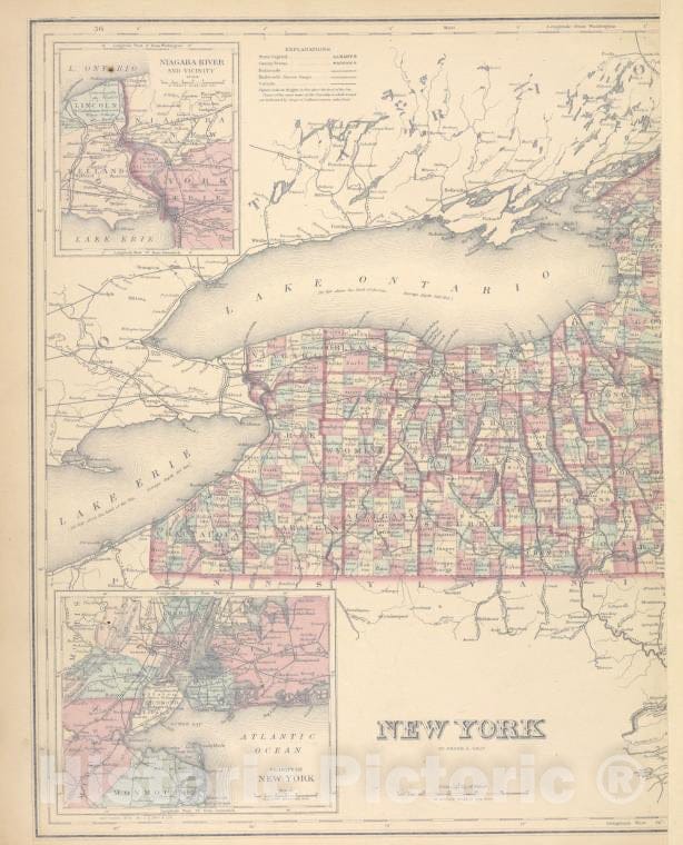 Historic Map - 1876 Niagara River And Vicinity; Vicinity Of New York; New York; Map Of The Hudson River From New Yorkto Saratoga Springs - Vintage Wall Art