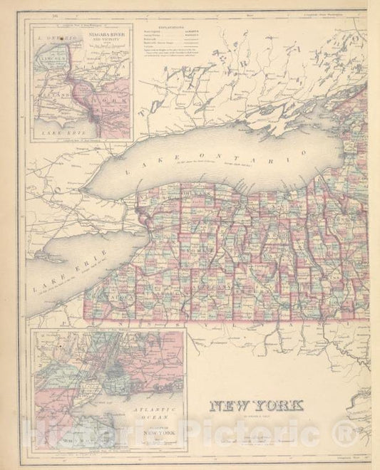 Historic Map - 1876 Niagara River And Vicinity; Vicinity Of New York; New York; Map Of The Hudson River From New Yorkto Saratoga Springs - Vintage Wall Art