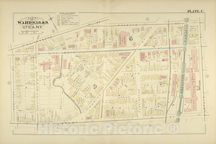 Historic Map - 1883 Utica, New York (N.Y.), Parts Of Wards 3. 6. & 9. - Vintage Wall Art