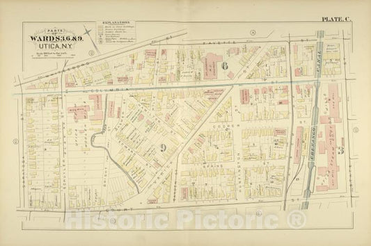 Historic Map - 1883 Utica, New York (N.Y.), Parts Of Wards 3. 6. & 9. - Vintage Wall Art