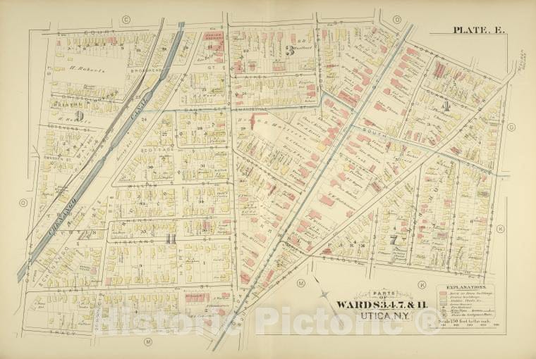 Historic Map - 1883 Utica, New York (N.Y.), Parts Of Wards 3. 4. 7. & 11. - Vintage Wall Art