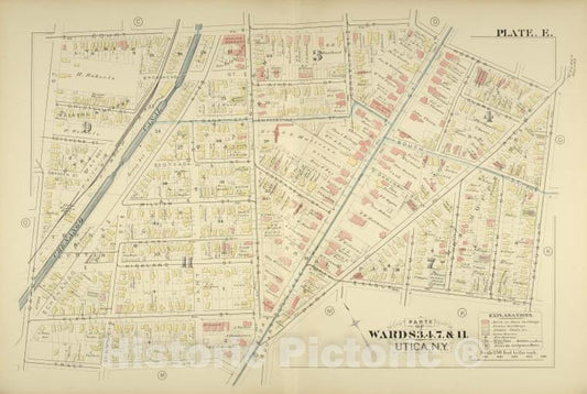Historic Map - 1883 Utica, New York (N.Y.), Parts Of Wards 3. 4. 7. & 11. - Vintage Wall Art