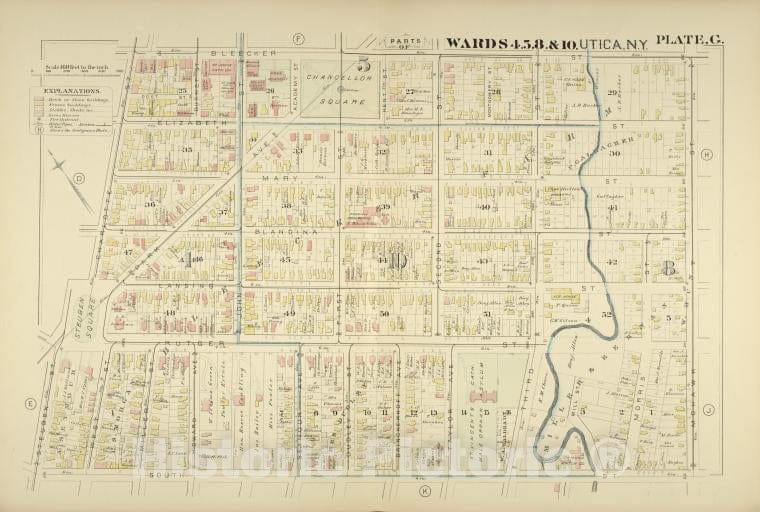Historic Map - 1883 Utica, New York (N.Y.), Parts Of Wards 4. 5. 8. & 10. - Vintage Wall Art