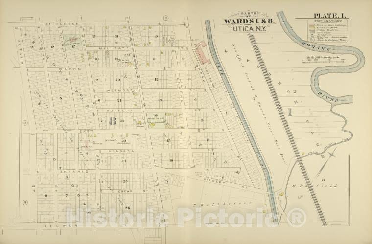 Historic Map - 1883 Utica, New York (N.Y.), Parts Of Wards 1. & 8. - Vintage Wall Art