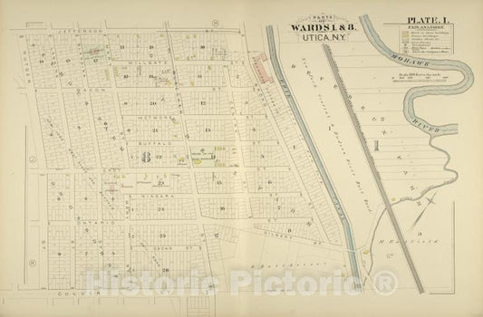 Historic Map - 1883 Utica, New York (N.Y.), Parts Of Wards 1. & 8. - Vintage Wall Art