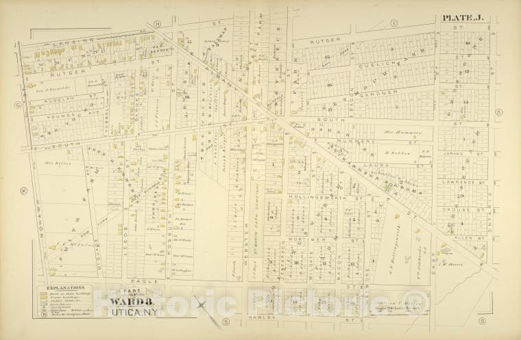 Historic Map - 1883 Utica, New York (N.Y.), Part Of Ward 8. - Vintage Wall Art