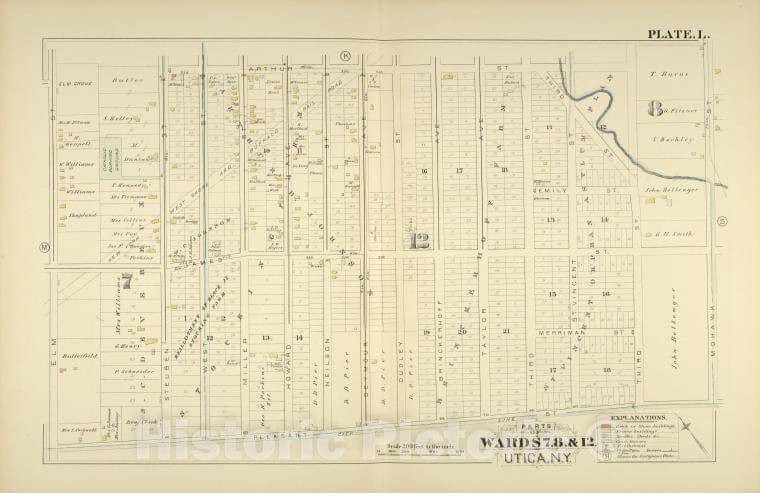 Historic Map - 1883 Utica, New York (N.Y.), Parts Of Wards 7. 8. & 12. - Vintage Wall Art