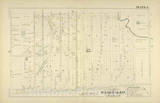 Historic Map - 1883 Utica, New York (N.Y.), Parts Of Wards 7. 8. & 12. - Vintage Wall Art