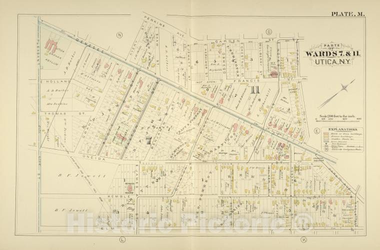 Historic Map - 1883 Utica, New York (N.Y.), Parts Of Wards 7. & 11. - Vintage Wall Art