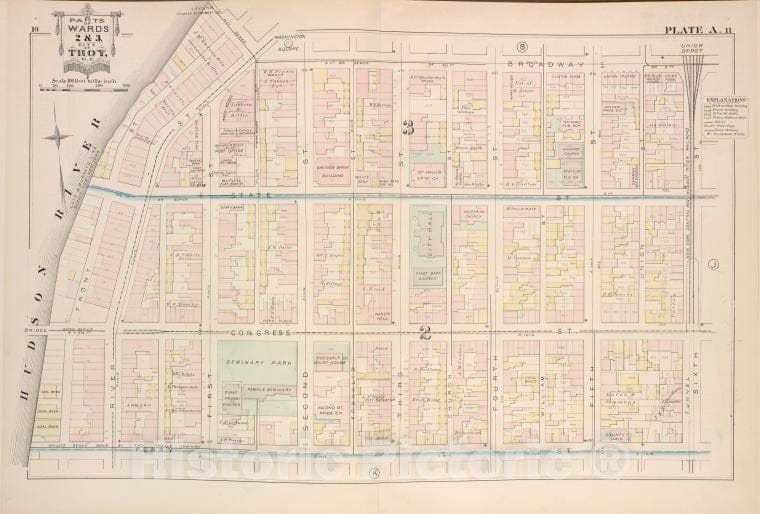 Historic Map - 1881 Troy, New York (N.Y.), Parts Of Wards 2 & 3. [Plate A.] - Vintage Wall Art