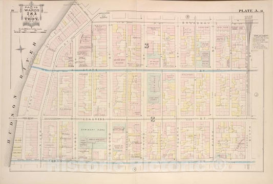 Historic Map - 1881 Troy, New York (N.Y.), Parts Of Wards 2 & 3. [Plate A.] - Vintage Wall Art
