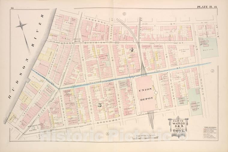Historic Map - 1881 Troy, New York (N.Y.), Parts Of Wards 3 & 4. [Plate B.] - Vintage Wall Art