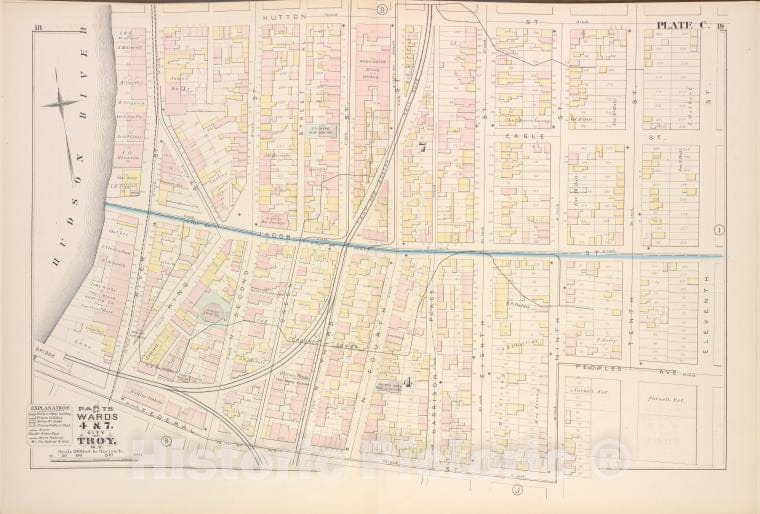 Historic Map - 1881 Troy, New York (N.Y.), Parts Of Wards 4 & 7. [Plate C.] - Vintage Wall Art