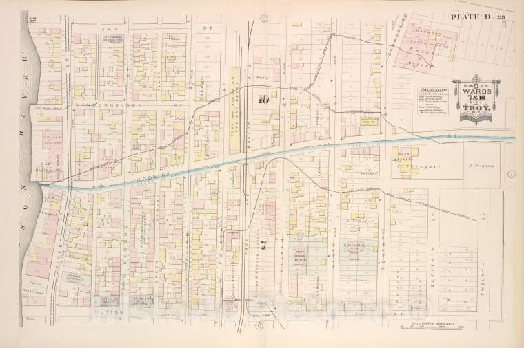 Historic Map - 1881 Troy, New York (N.Y.), Parts Of Wards 7 & 10. [Plate D.] - Vintage Wall Art