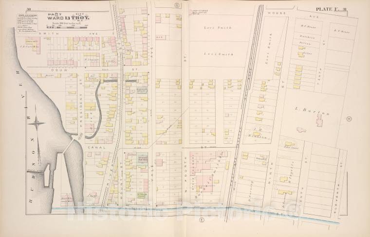 Historic Map - 1881 Troy, New York (N.Y.), Part Of Ward 13. [Plate F.] - Vintage Wall Art