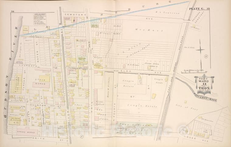 Historic Map - 1881 Troy, New York (N.Y.), Part Of Ward 13. [Plate G.] - Vintage Wall Art