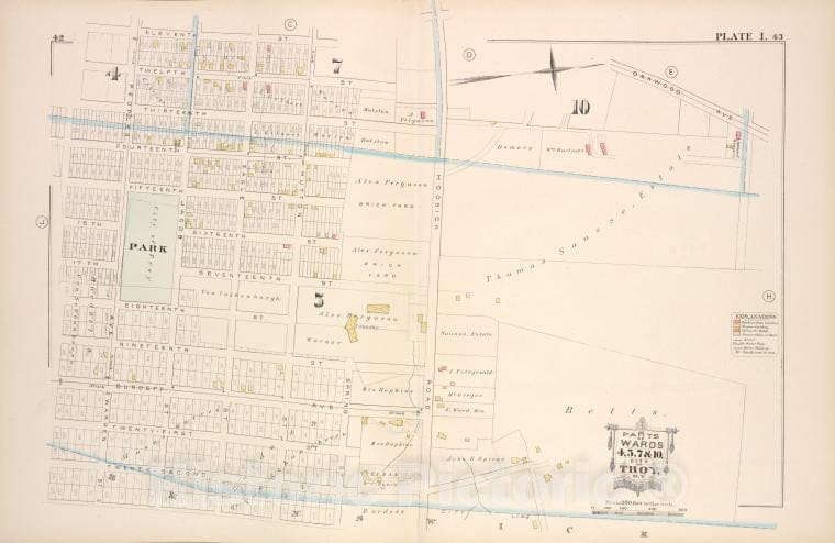 Historic Map - 1881 Troy, New York (N.Y.), Parts Of Wards 4, 5, 7. & 10. [Plate I.] - Vintage Wall Art