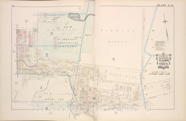 Historic Map - 1881 Troy, New York (N.Y.), Parts Of Wards 1, 2, 3, 5. & 8. [Plate J.] - Vintage Wall Art