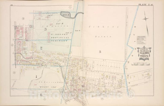 Historic Map - 1881 Troy, New York (N.Y.), Parts Of Wards 1, 2, 3, 5. & 8. [Plate J.] - Vintage Wall Art