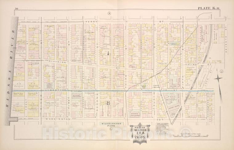 Historic Map - 1881 Troy, New York (N.Y.), Parts Of Wards 1 & 8. [Plate K.] - Vintage Wall Art