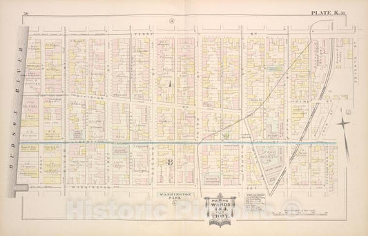 Historic Map - 1881 Troy, New York (N.Y.), Parts Of Wards 1 & 8. [Plate K.] - Vintage Wall Art
