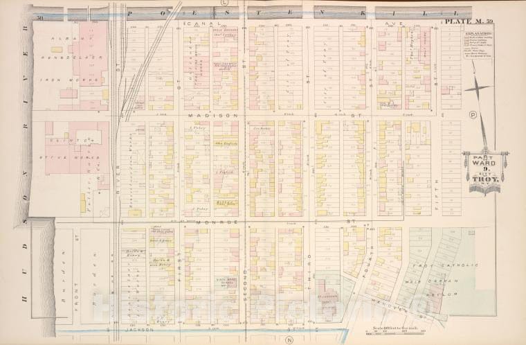 Historic Map - 1881 Troy, New York (N.Y.), Part Of Ward 9. [Plate M.] - Vintage Wall Art