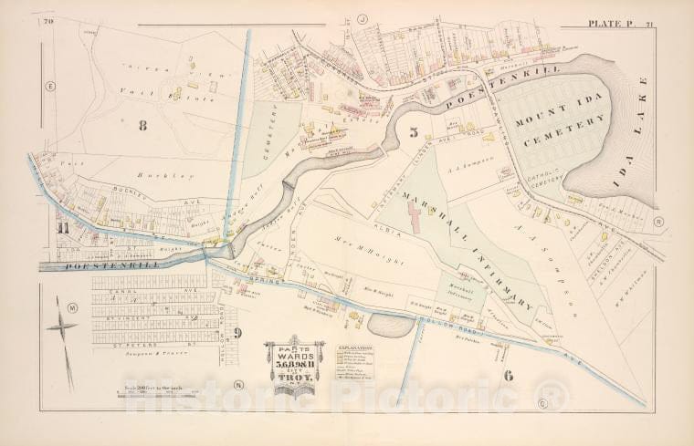 Historic Map - 1881 Troy, New York (N.Y.), Parts Of Wards 5, 6, 8, 9 & 11 [Plate P.] - Vintage Wall Art