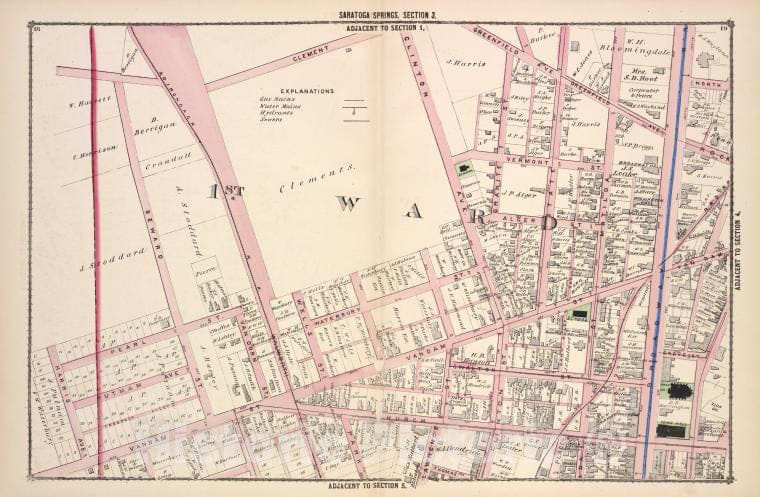 Historic 1876 Map - Saratoga Springs [Cont.] - New York (Stateillustrated Combination Atlas Of Saratoga And Ballston. - Vintage Wall Art, v2
