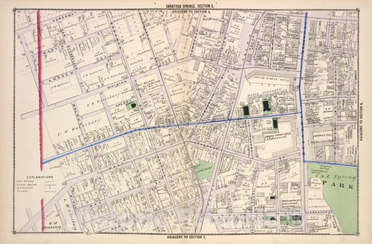 Historic 1876 Map - Saratoga Springs [Cont.] - New York (Stateillustrated Combination Atlas Of Saratoga And Ballston. - Vintage Wall Art, V3