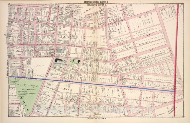 Historic 1876 Map - Saratoga Springs [Cont.] - New York (Stateillustrated Combination Atlas Of Saratoga And Ballston. - Vintage Wall Art, V4
