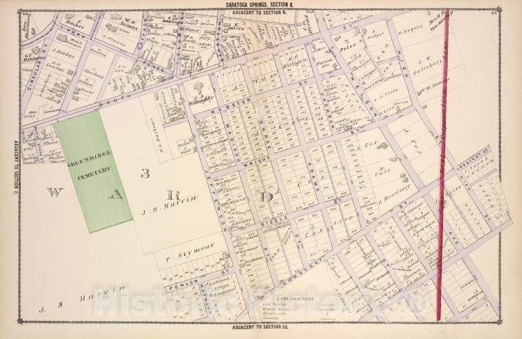 Historic 1876 Map - Saratoga Springs [Cont.] - New York (Stateillustrated Combination Atlas Of Saratoga And Ballston. - Vintage Wall Art, V5
