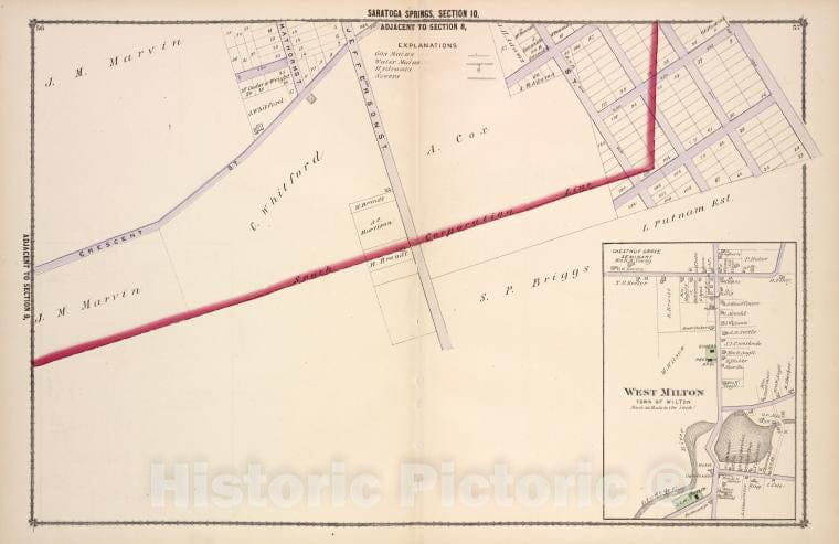 Historic Map - 1876 New York (N.Y.), Saratoga Springs [Cont.]; West Milton [Village] - Vintage Wall Art