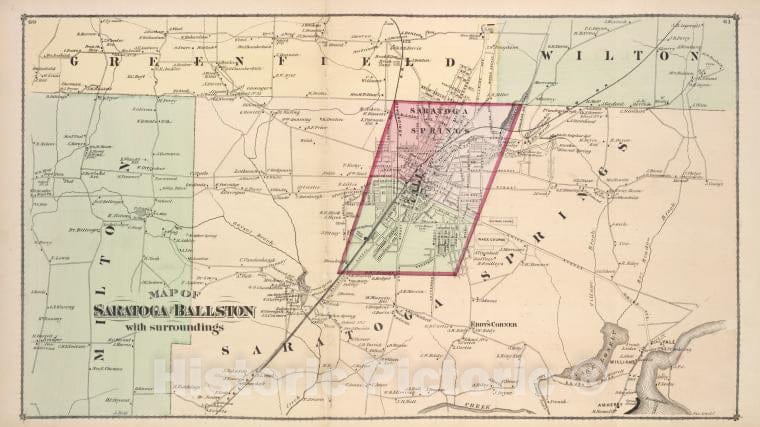 Historic Map - 1876 New York (N.Y.), Map Of Saratoga And Ballston With Surroundings - Vintage Wall Art