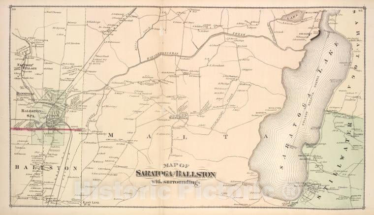 Historic Map - 1876 Map Of Saratoga And Ballston With Surroundings - Vintage Wall Art