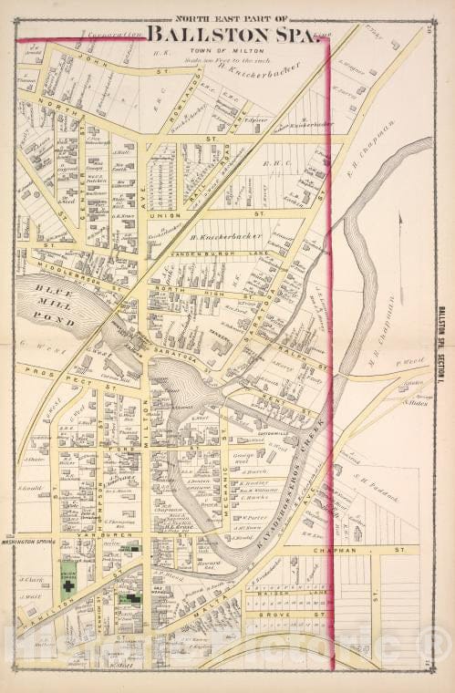 Historic Map - 1876 New York (N.Y.), North East Part Of Ballston Spa. [Vilage] - Vintage Wall Art