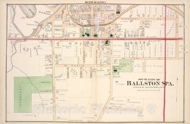 Historic 1876 Map - South Part Of Ballston Spa. [Village] - New York (Stateillustrated Combination Atlas Of Saratoga And Ballston. - Vintage Wall Art