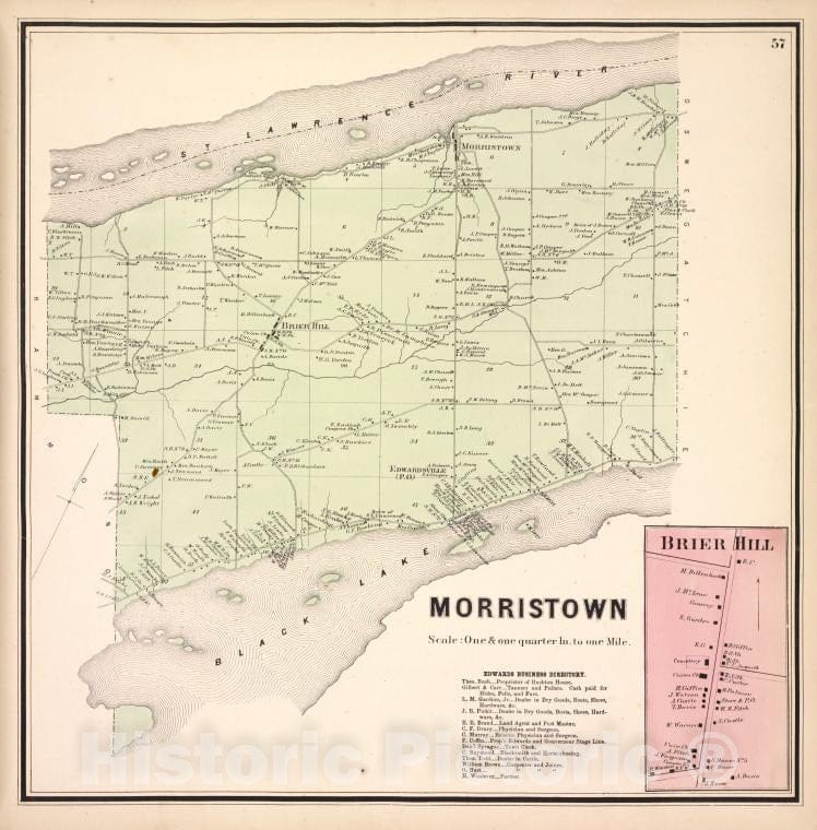 Historic 1865 Map - Morristown [Township]; Edwards Business Directory; Brier Hill - Vintage Wall Art