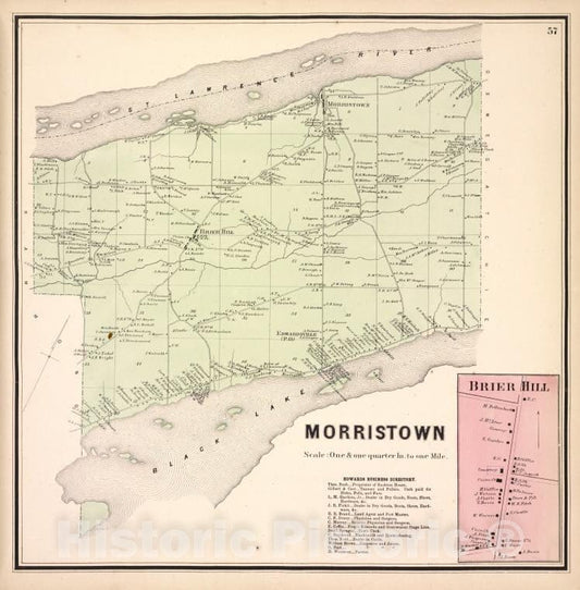 Historic 1865 Map - Morristown [Township]; Edwards Business Directory; Brier Hill - Vintage Wall Art