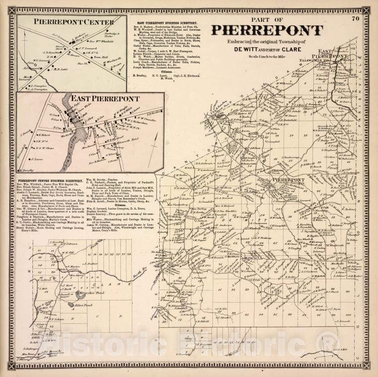 Historic 1865 Map - Pierrepont Center [Village]; East Pierrepont [Village]; Pierrepo - Vintage Wall Art