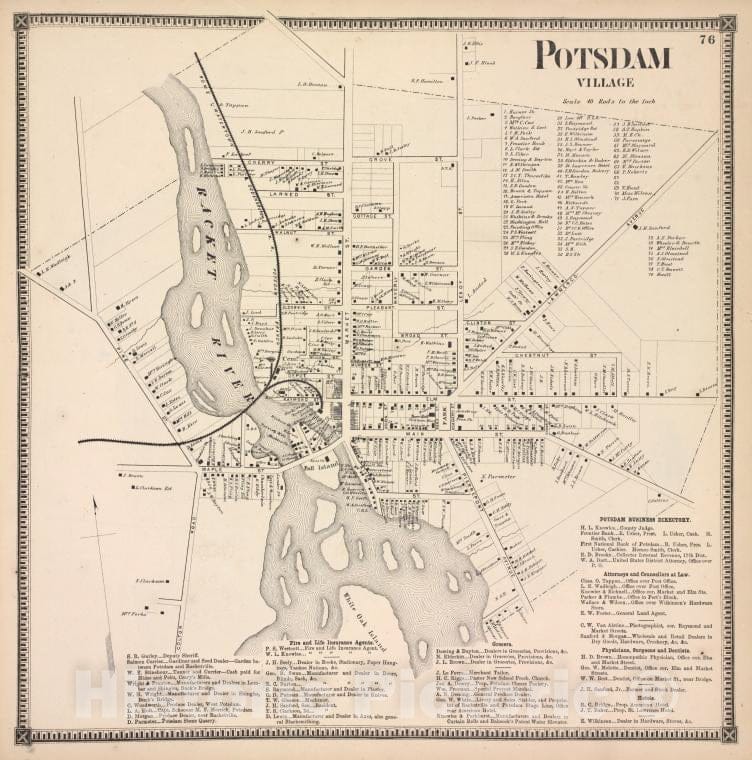 Historic 1865 Map - Potsdam Village [Village]; Potsdam Business Directory. - Vintage Wall Art