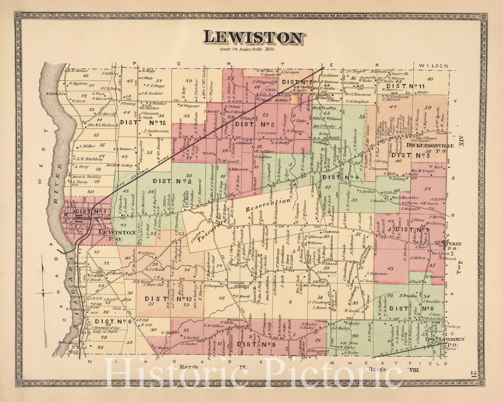 Historic 1875 Map - Lewiston [Township] - Vintage Wall Art