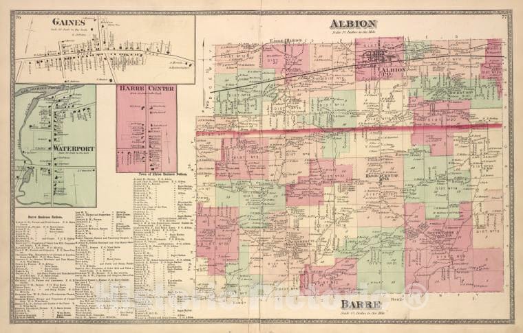 Historic 1875 Map - Gaines [Village]; Waterport [Village]; Barre Center [Village]; B - Vintage Wall Art