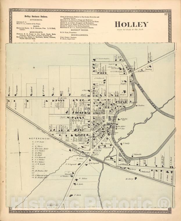 Historic 1875 Map - Holley Business Notices; Holley [Village] - Vintage Wall Art